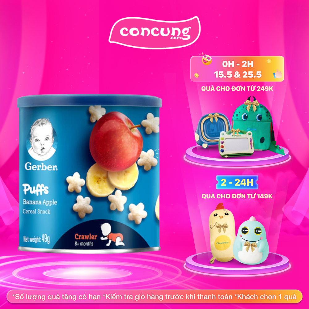 Thực phẩm bổ sung Bánh ăn dặm Gerber vị Chuối Táo 49g