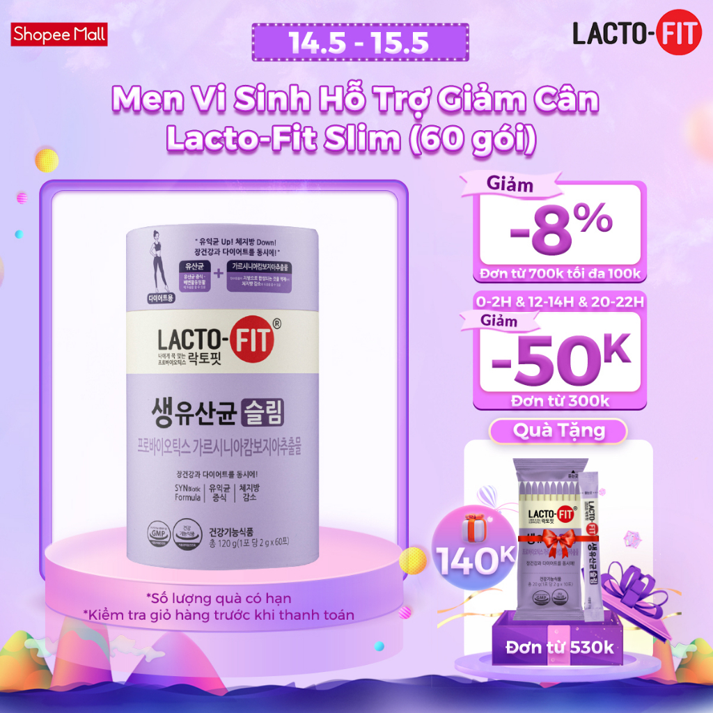 Hộp 60 Gói Men Vi Sinh Hàn Quốc LACTO-FIT SLIM Cải Thiện Đường Ruột, Hỗ Trợ Người Ăn Kiêng, Giảm Cân (60 gói x 2g)