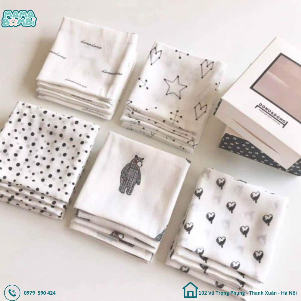 Set 10 khăn sữa vải sợi tre organic siêu mềm mại Dono&Dono Hàn Quốc hình chú gấu - Hàng chính hãng