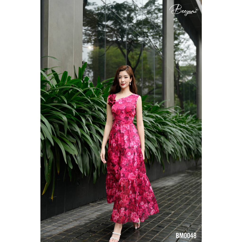 Đầm Xòe Maxi Vải Tằm Óng Ngọc Trai Venus Dress, Vải tơ tằm óng ngọc trai cao cấp, Màu sắc: Hồng đậm, tím - BM0048