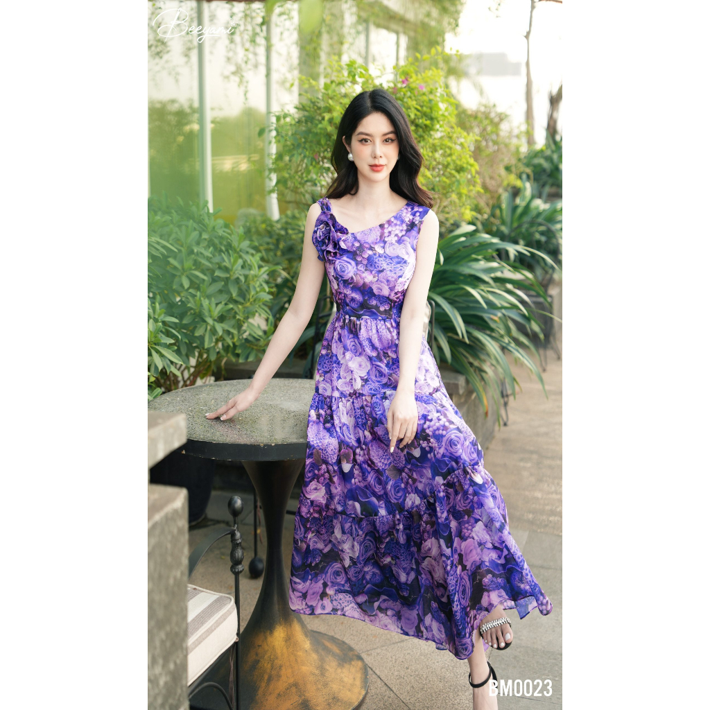 Đầm Xòe Maxi Vải Tằm Óng Ngọc Trai Venus Dress, Vải tơ tằm óng ngọc trai cao cấp, Màu sắc: Hồng đậm, tím - BM0048