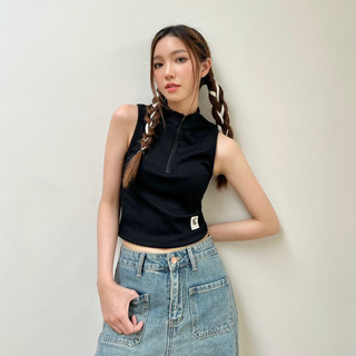 Janet studio • áo tanktop cổ lọ có dây kéo