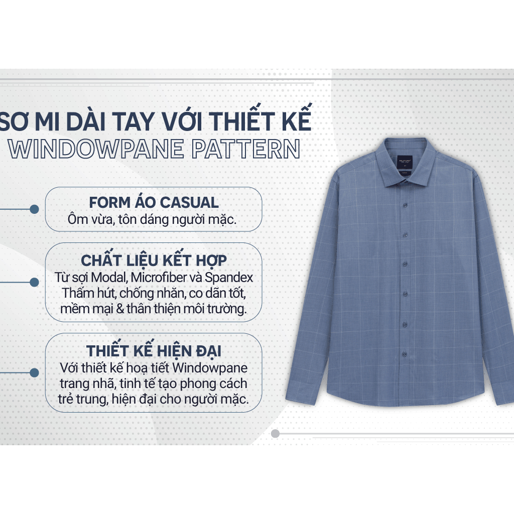 Áo sơ mi nam dài tay Biluxury 6SMDC011XDM họa tiết phom Casual thời trang văn phòng lịch lãm