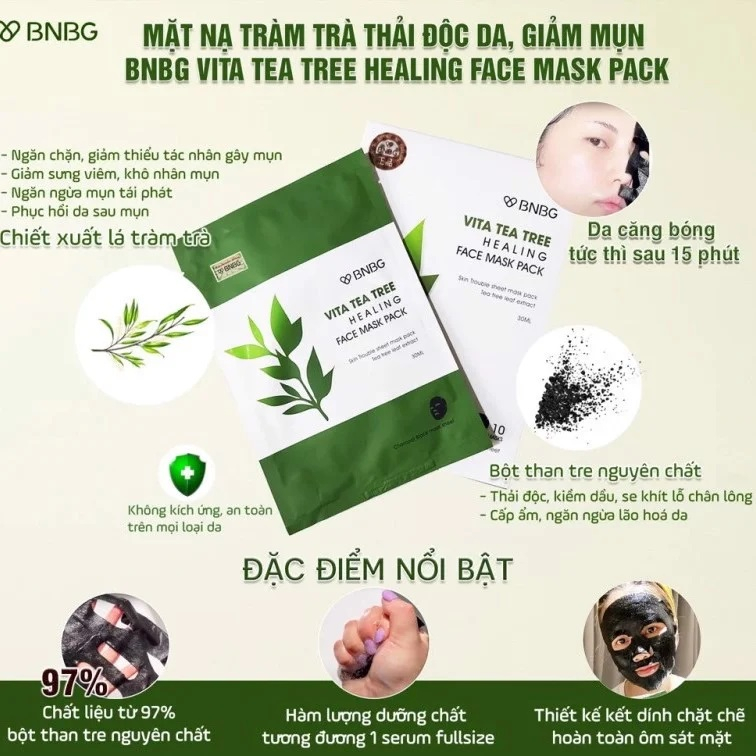 Mặt Nạ Tràm Trà Thải Độc, Giảm Mụn BNBG Vita Tea Tree Healing Face Mask Pack 30ml (Date 07/2023)