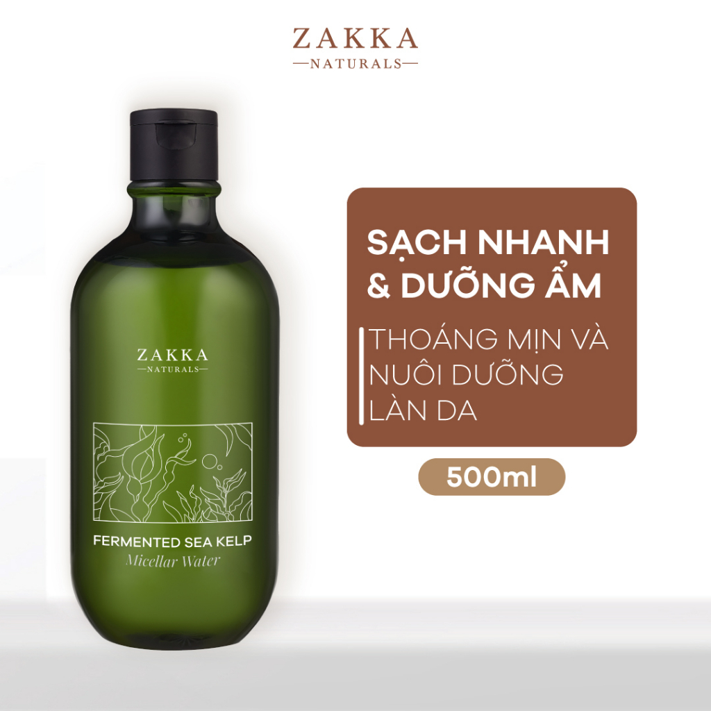 Nước Tẩy Trang Tảo Biển Zakka Naturals Làm Sạch Kép Siêu Tốc Fermented Sea Kelp Micellar Water 500ml