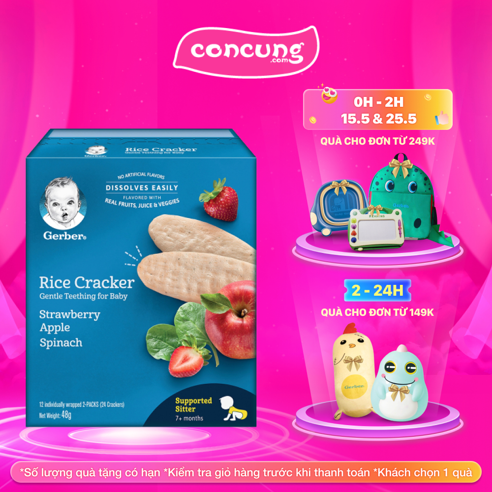 Thực Phẩm Bổ Sung Bánh gạo Gerber vị Dâu Táo Cải bó xôi