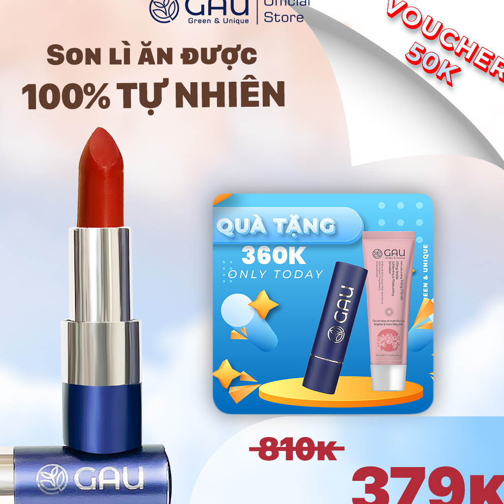 Son Lì Tự Nhiên Chính Hãng GAU SUNSET LOVER #2 First Light Dạng Thỏi Không Chì, Lâu Trôi, Có Thể Ăn Được