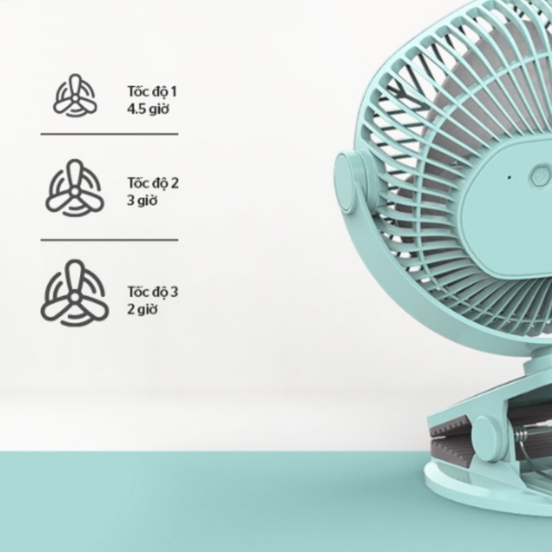Quạt tích điện mini Sunhouse SHD7111, công suất 7W, pin siêu trâu có thể sử dụng lên đến 4h, có thể kẹp lên bàn