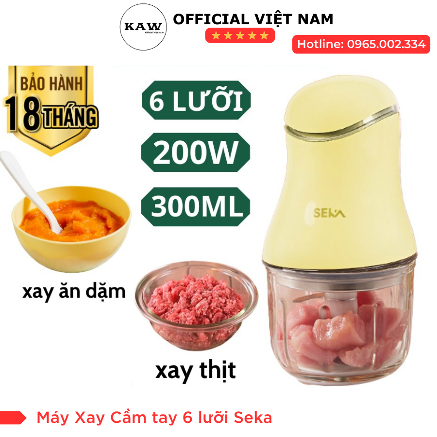 Máy Xay Cầm tay 6 lưỡi Seka Cối thủy tinh, xay thịt cháo sinh tố tỏi ớt, An toàn, Độ bền cao - Bảo hành 1 đổi 1
