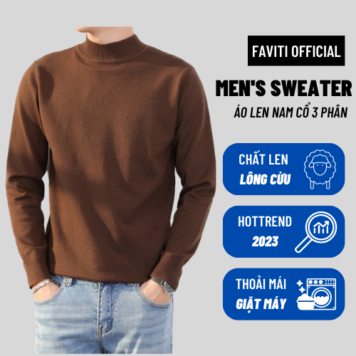Áo Len Nam Faviti Cổ 3 Phân Dài Tay Quảng Châu Chất Đẹp Cao Cấp Mềm Mịn Dày Dặn Kiểu Dáng Phong Cách Hàn Quốc AL86