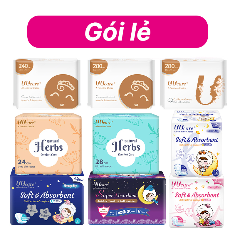 UUcare Đệm Vệ Sinh Mềm Mại Thấm Hút Tốt / Young Girl / Crown / Cool / Natural Herbs / Kháng Khuẩn Siêu Mỏng