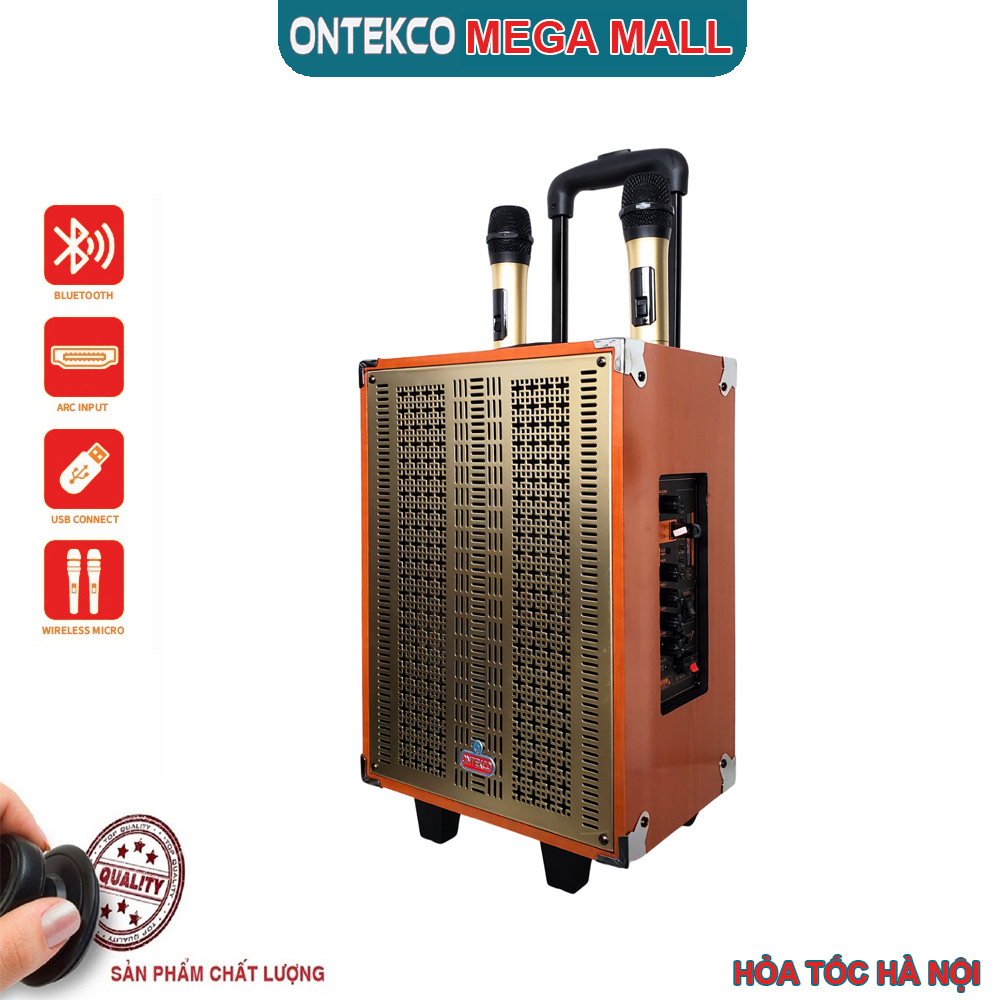 Loa kéo karaoke Ontekco bass 20cm kết nối blutooth - Nghe nhạc cực đã +Mic hát siêu hay ,Thời gian sử dụng tới 4-5 tiếng
