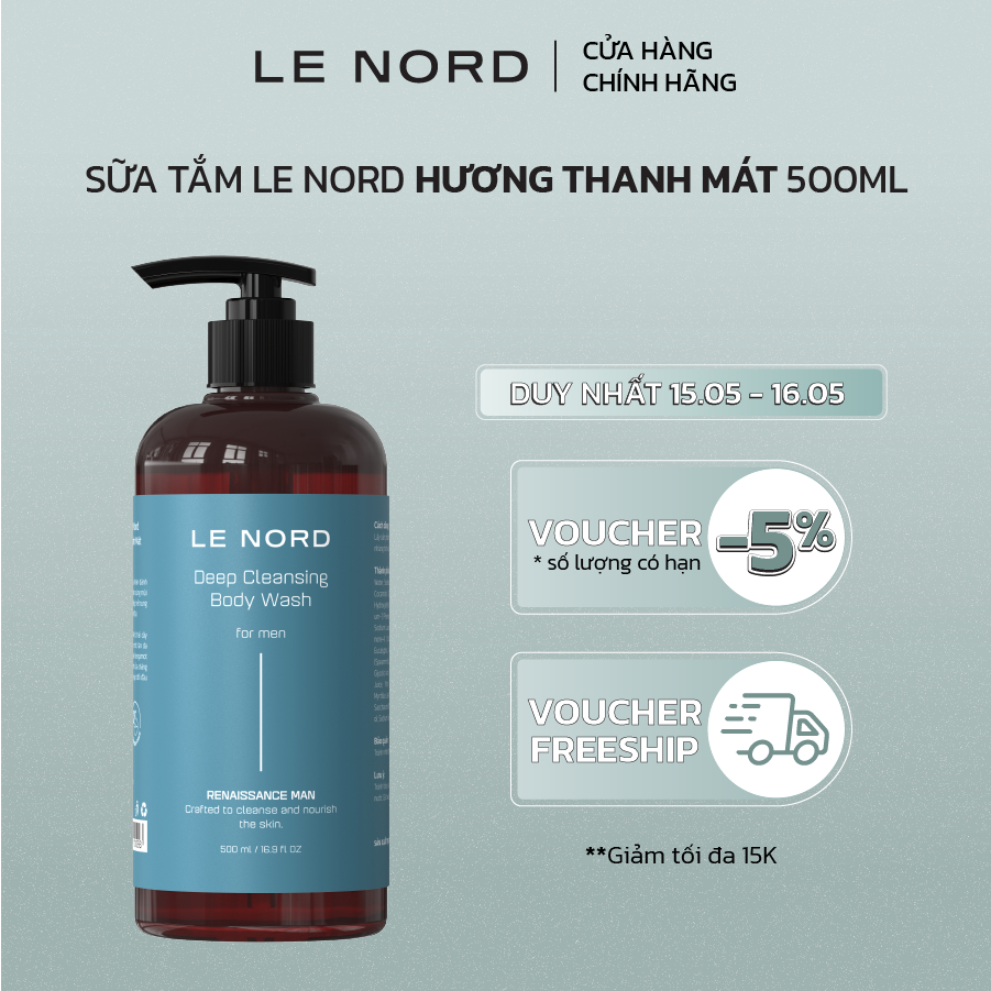 Sữa tắm thiên nhiên Le Nord làm sạch sâu - cấp ẩm dành cho nam giới - Hương thanh mát 500ml