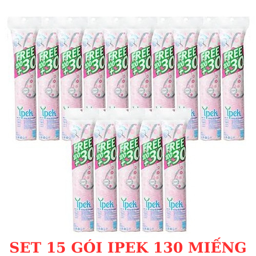 Set 15 gói bông tẩy trang Ipek siêu mềm mịn 100+30 miếng (15 x 130 miếng)