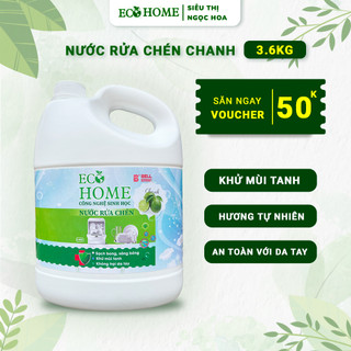 Nước rửa chén công nghệ sinh học ecohome 3.6kg chiết xuất chanh quế giúp sạch vi khuẩn bám bẩn trên chén đĩa