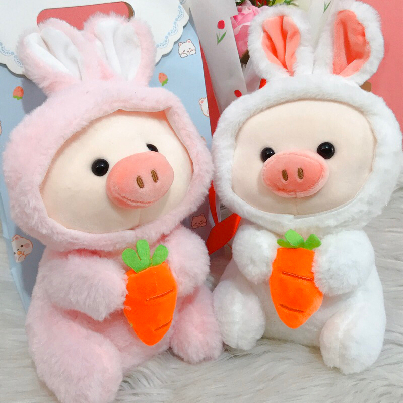Gấu Bông Heo Con Áo Tai Thỏ Siêu Dễ Thương Size 25cm Vải Lông Xù Cực Xịn - Ảnh Thật Shop Chụp