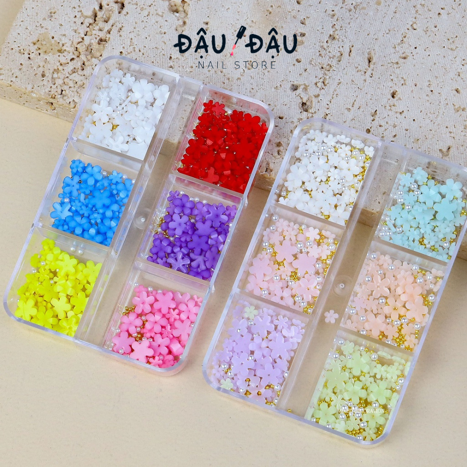 Khay hoa nhí hoa sứ mix bi 6 màu gắn móng cực xinh và bắt mắt – Hoa sứ nhí mix bi 6 màu cực đẹp - 2 loại