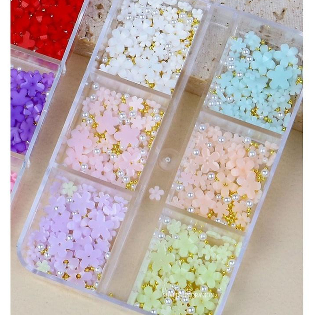 Khay hoa nhí hoa sứ mix bi 6 màu gắn móng cực xinh và bắt mắt – Hoa sứ nhí mix bi 6 màu cực đẹp - 2 loại
