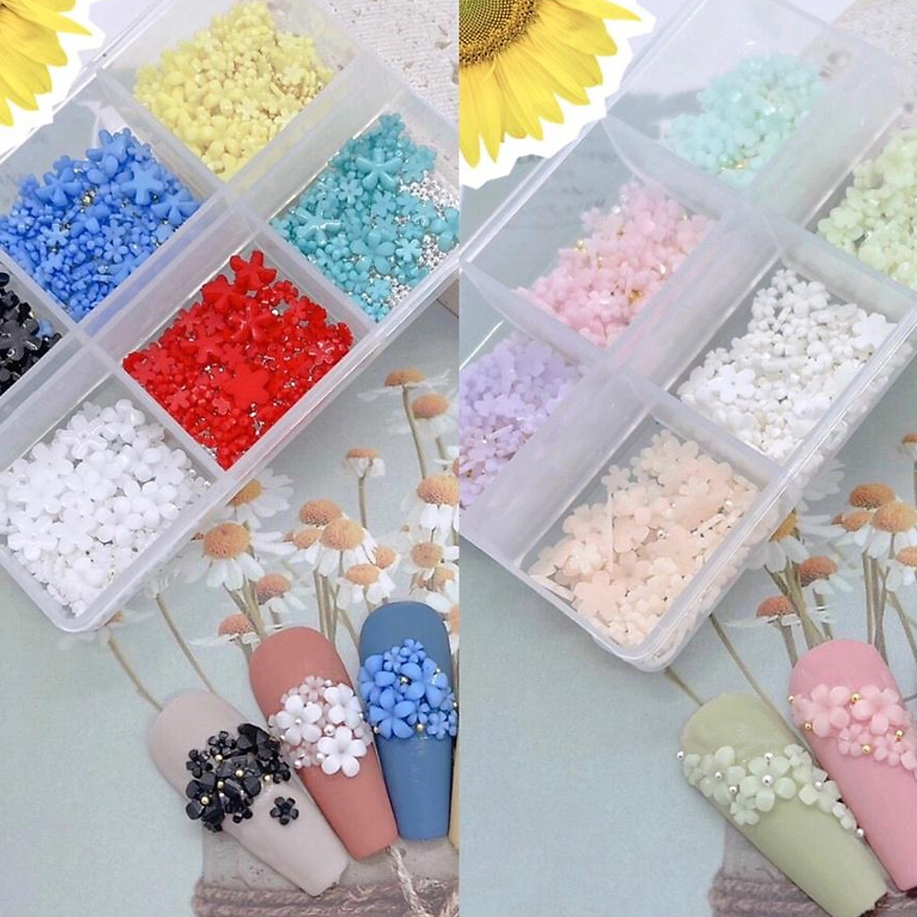 Khay hoa nhí hoa sứ mix bi 6 màu gắn móng cực xinh và bắt mắt – Hoa sứ nhí mix bi 6 màu cực đẹp - 2 loại