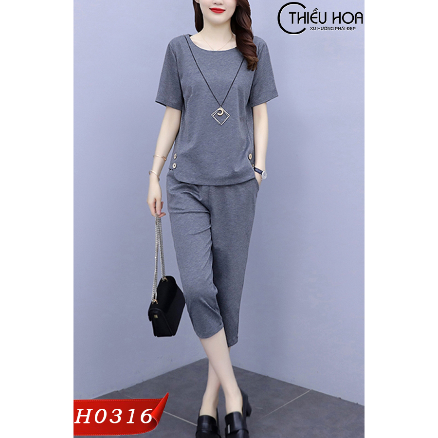 Đồ bộ nữ trung niên, chất liệu Thun cao cấp, dễ mặc, thoáng mát trong mùa hè, thiết kế đơn giản Thiều Hoa DB3H0316