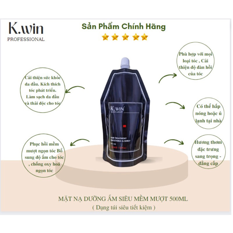 Kem hấp Ủ K.WIN Black Luxury Phục Hồi tóc khô xơ, hư tổn , chẻ ngọn, siêu mềm mượt , hương nước hoa 500ml (Dạng túi )