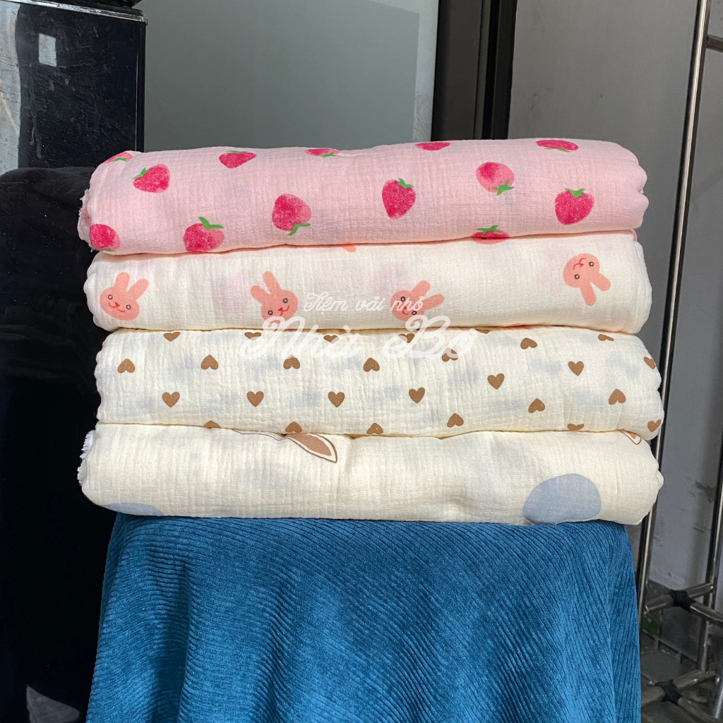 Vải Xô Muslin 2 Lớp Cao Cấp Sợi Tự Nhiên Họa Tiết Xinh Thấm Hút Tốt May Váy Áo Chăn Gối Sơ Sinh