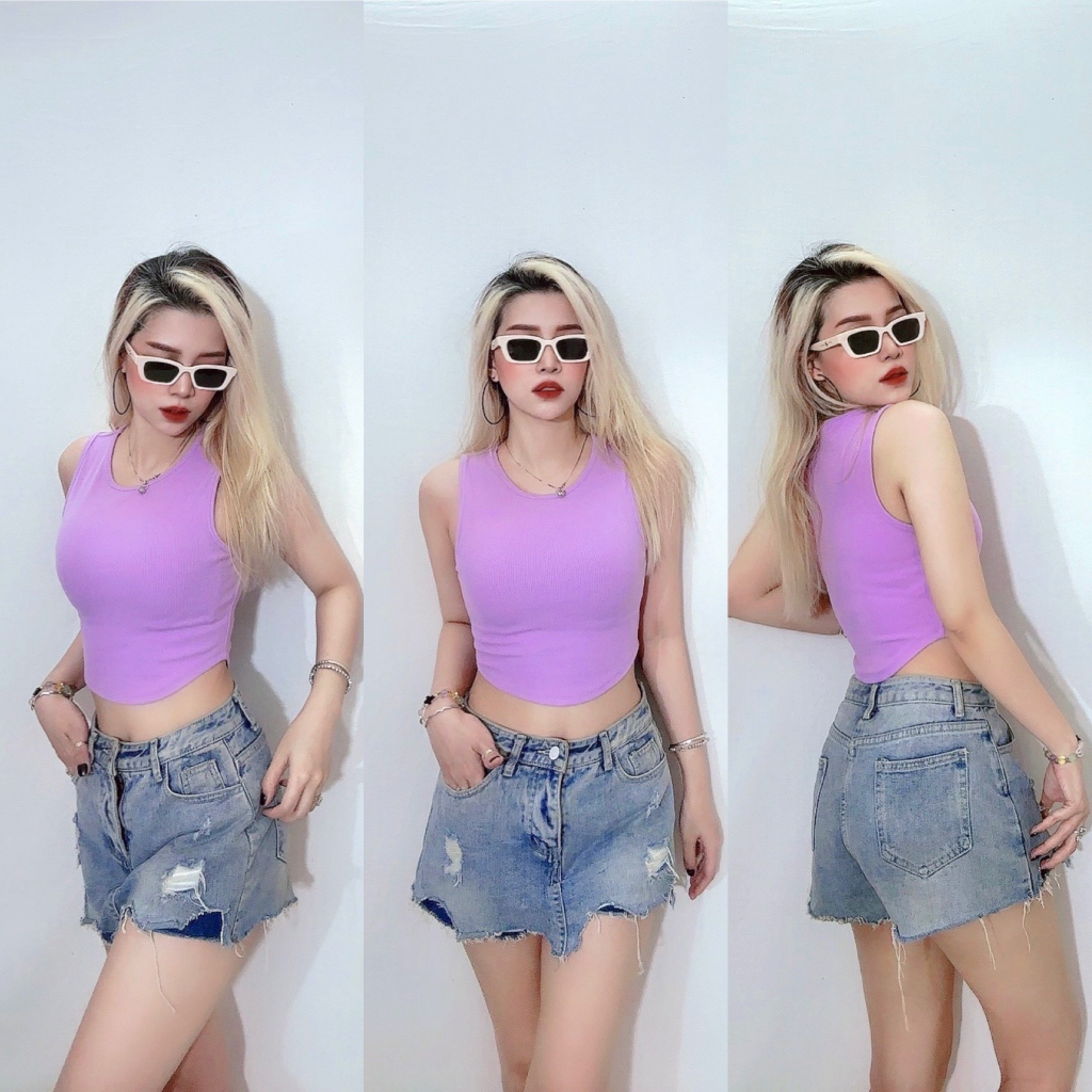 Áo sát nách nữ cổ tròn thun cotton trơn thoải mái, co dãn 4 chiều, Croptop nhiều kiểu