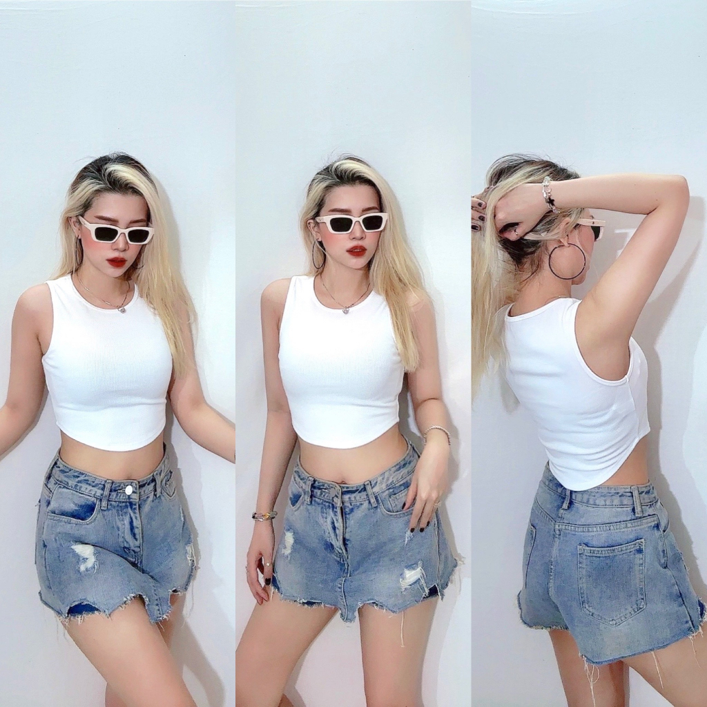 Áo sát nách nữ cổ tròn thun cotton trơn thoải mái, co dãn 4 chiều, Croptop nhiều kiểu