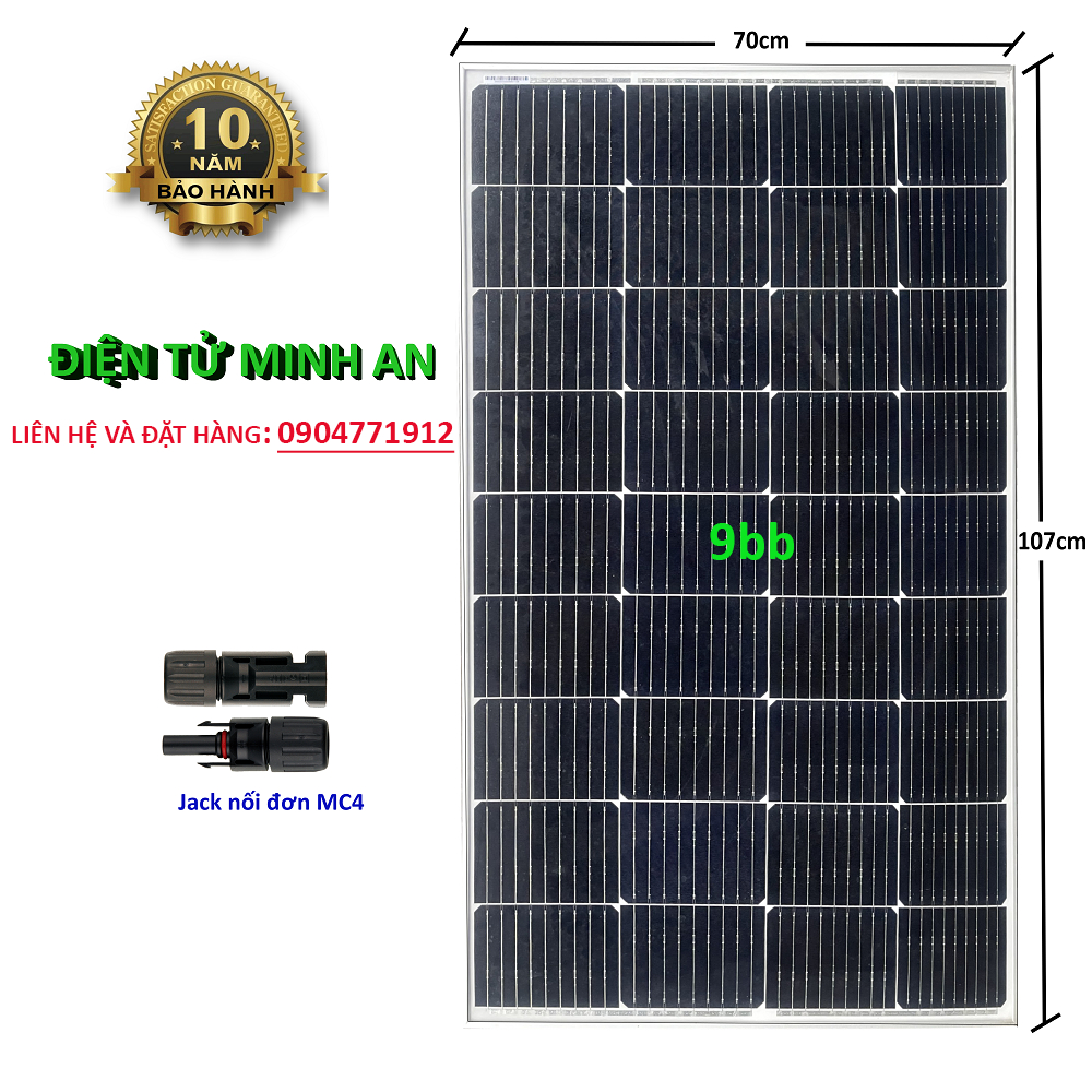 Tấm Pin năng lượng mặt trời đơn tinh thể Mono 150W tặng kèm Jack nối đơn MC4