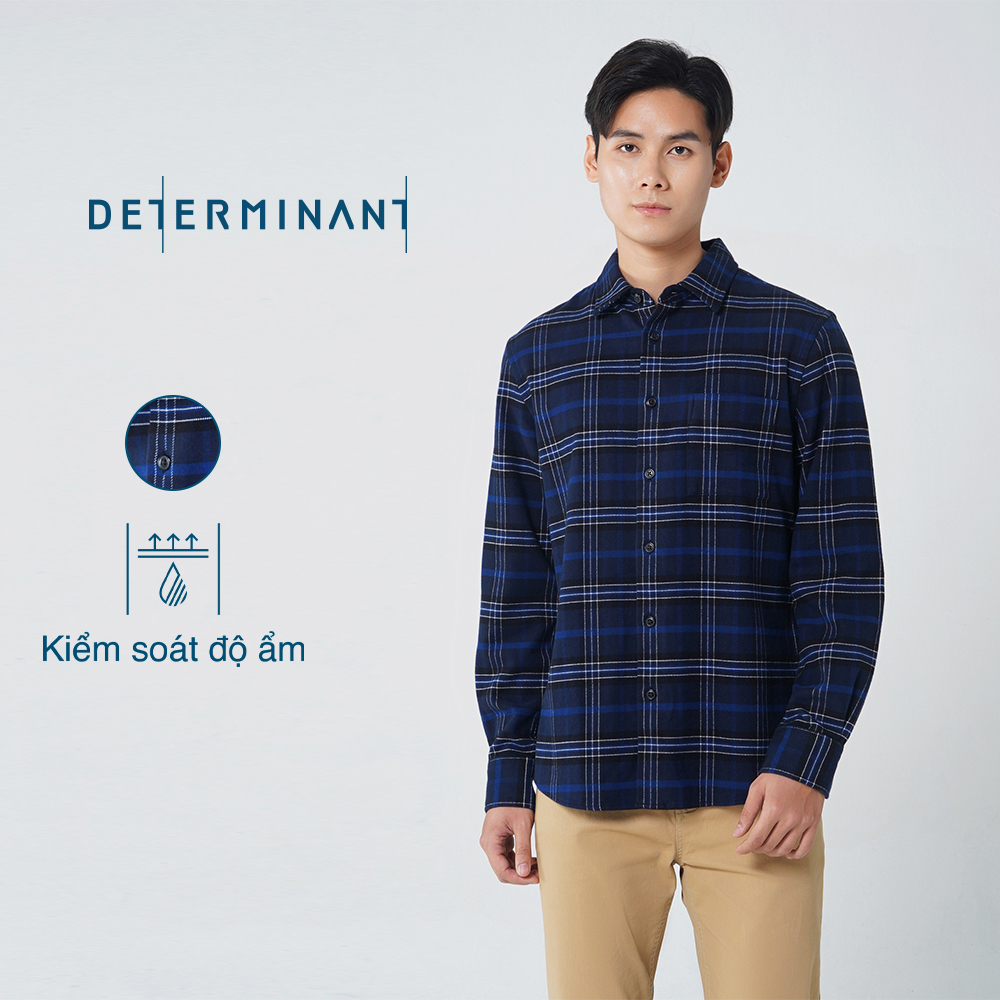 Áo sơ mi nam tay dài Oxford Flannel giữ ấm mềm mại thương hiệu Determinant - màu Xanh đậm sọc caro [CS05]