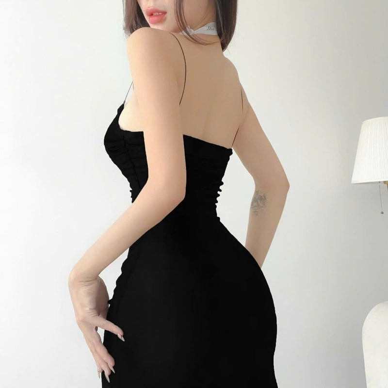 Váy body 2 dây sợi bún thun lưới - Đầm lưới 2 dây ôm body đuôi cá