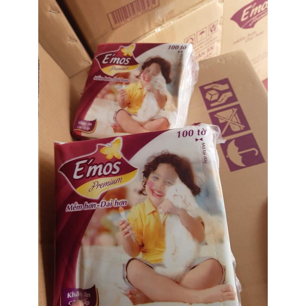 Combo 30 gói Khăn giấy vuông Emos bịch 100 tờ - khăn giấy khô đa năng cao cấp dùng làm giấy ăn, thấm dầu