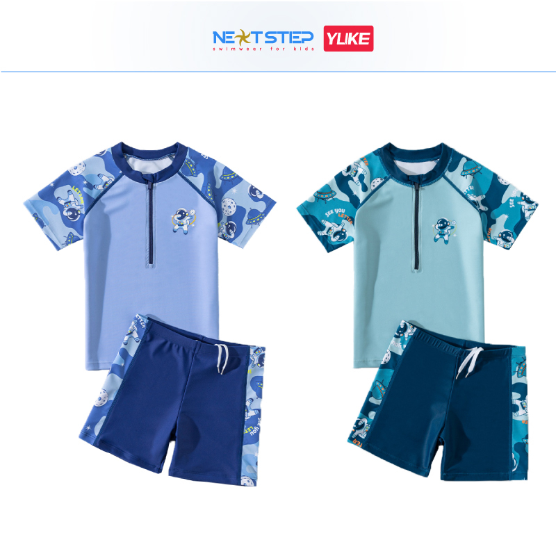 Đồ bơi bé trai, tay ngắn họa tiết phi hành gia, chất vải mềm mại, co giãn có size cho bé từ 14kg đến 40kg