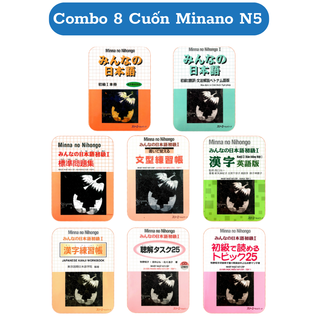 Sách - Combo 8 Cuốn Minna No Nihongo Sơ Cấp 1, Dành Cho Người Bắt Đầu Học Tiếng Nhật Cấp Độ N5