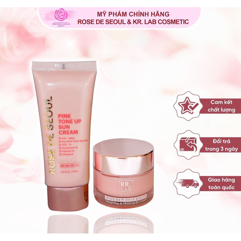 Combo kem chống nắng Rose de Seoul + kem nước căng bóng cấy trắng B3 Mulwang Kr. Lab