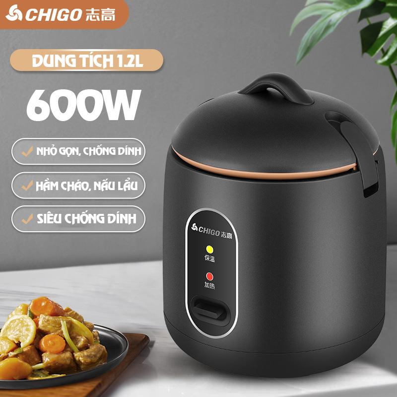 Nồi Cơm Điện Mini Chigo Chống Dính Dung Tích 1,2L Đa Năng Nấu Cơm, Cháo, Nấu Lẩu Công Suất 300W Sôi Trong Phút Mốt