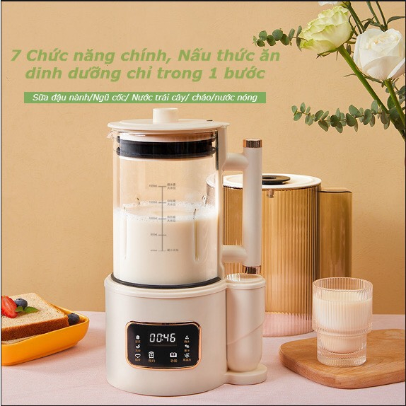 ( Có Sẵn) Máy làm sữa hạt chống ồn 1.5 lít, xay nấu đa năng làm sữa hạt, nấu cháo chậm, súp, máy làm sữa hạt