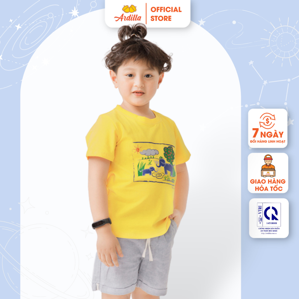 Áo Phông Bé Trai ARDILLA Cộc Tay Nhiều Màu Tươi Sáng, Hoạ Tiết Ngộ Nghĩnh Dành Cho Bé 2-9 Tuổi K114BSS20