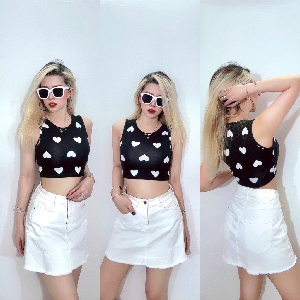 Áo thun ba lỗ, Croptop 3 lỗ ngắn in hình họa tiết đơn giản, sexy
