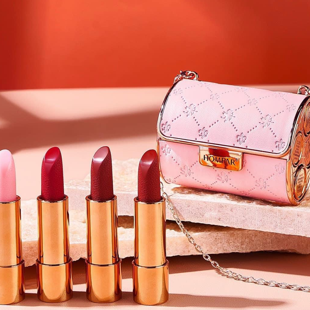 Son môi túi xách HOMPAR Gồm 3 màu son và 1 son dưỡng kèm hộp sang trọng NỘI ĐỊA TRUNG