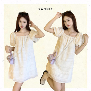 Váy đầm suông babydoll tay phồng dáng ngắn chữ A phong cách tiểu thư ulzzang Hàn Quốc Yannie