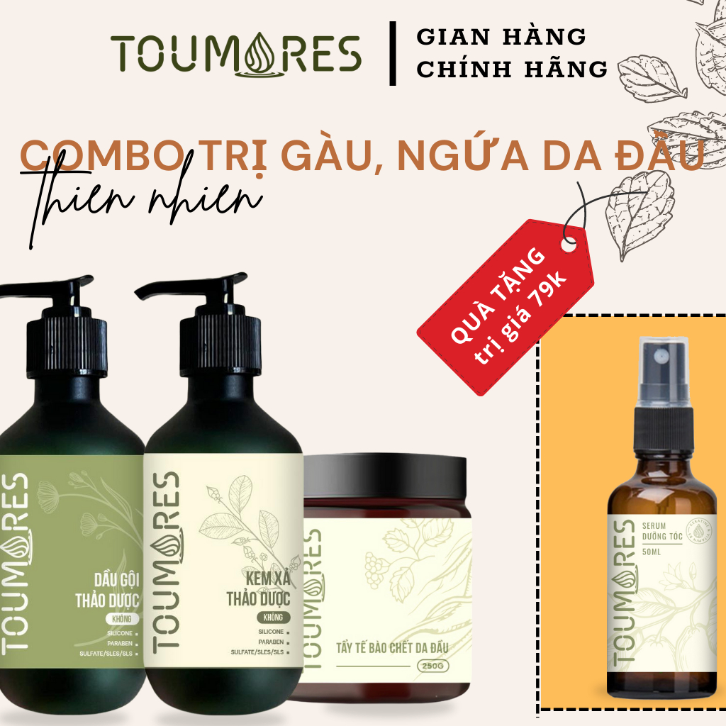 Combo dầu gội xả thảo dược cho tóc gàu, khắc phục tình trạng ngứa da đầu, mùi thơm thư giãn nhẹ nhàng TOUMORES
