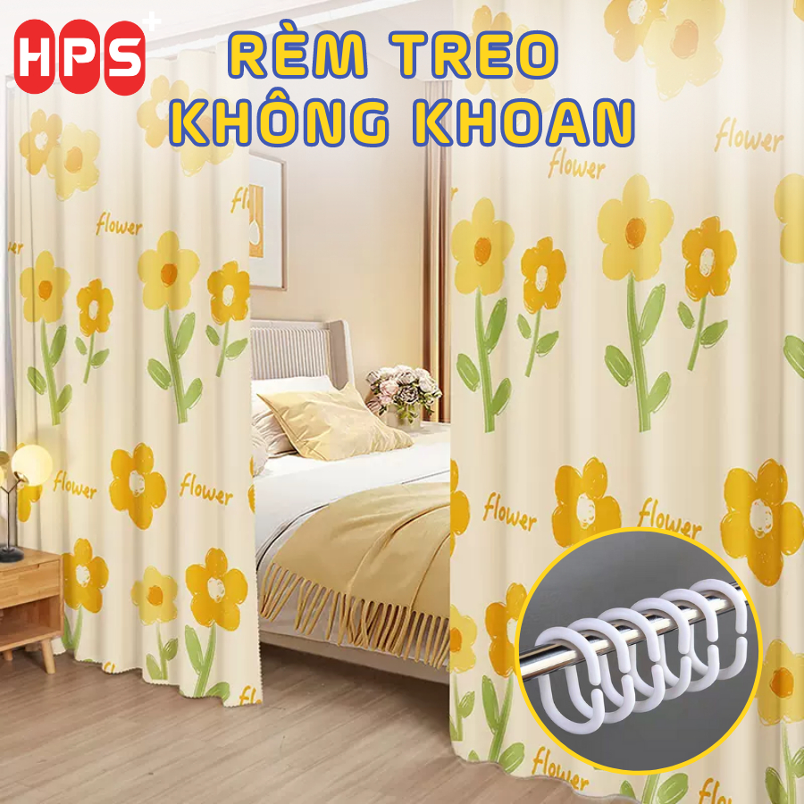 Rèm cửa chống nắng không cần khoan chất liệu poly cao cấp, Rèm che ngăn phòng có sẵn móc treo nhiều mẫu đủ kích thước