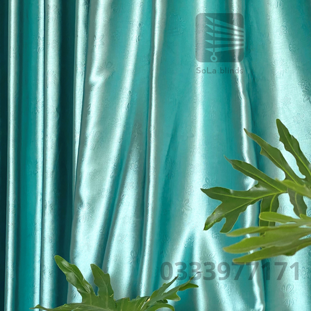 Rèm cửa chống nắng màu xanh ngọc họa tiết bông nhỏ may hoàn thiện có độ nhún kích thước tùy chọn màn rèm Sola | BigBuy360 - bigbuy360.vn