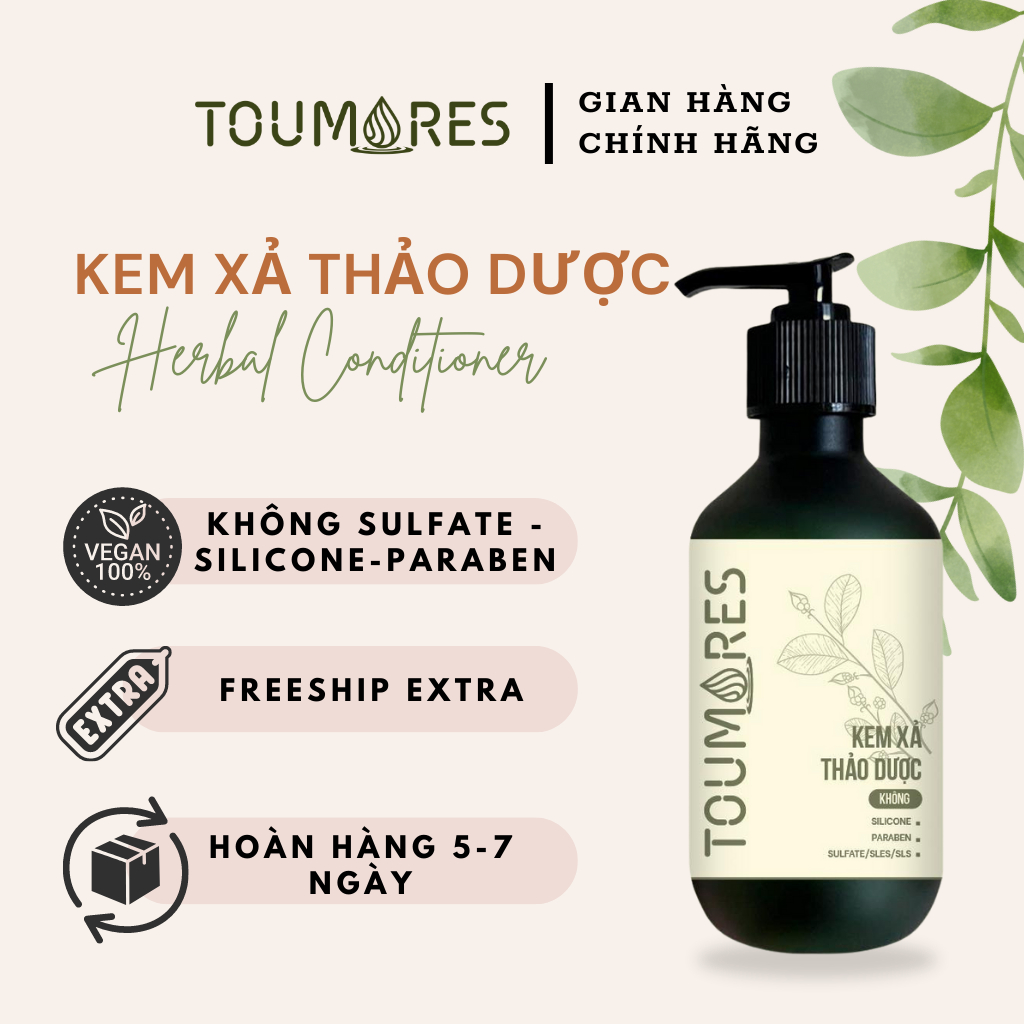 Kem xả thảo dược TOUMORES giúp tóc suôn mềm dễ chải không silicone, giữ màu tóc nhuộm, nuôi dưỡng tóc chắc khỏe từ gốc