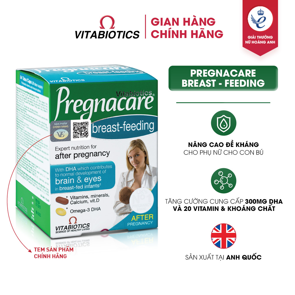 Combo Viên Uống Cho Phụ Nữ Cho Con Bú Vitabiotics PREGNACARE Breast-feeding Bổ Sung Dinh Dưỡng Nâng Cao Sức Khỏe 84 viên