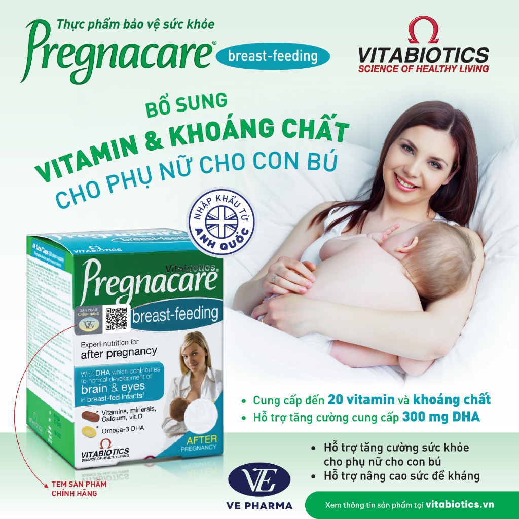 Combo Viên Uống Cho Phụ Nữ Cho Con Bú Vitabiotics PREGNACARE Breast-feeding Bổ Sung Dinh Dưỡng Nâng Cao Sức Khỏe 84 viên