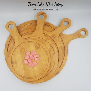 Khay pizza tròn/ chữ nhật bằng gỗ tre, khay gỗ có tay cầm đựng pizza, decor chụp ảnh