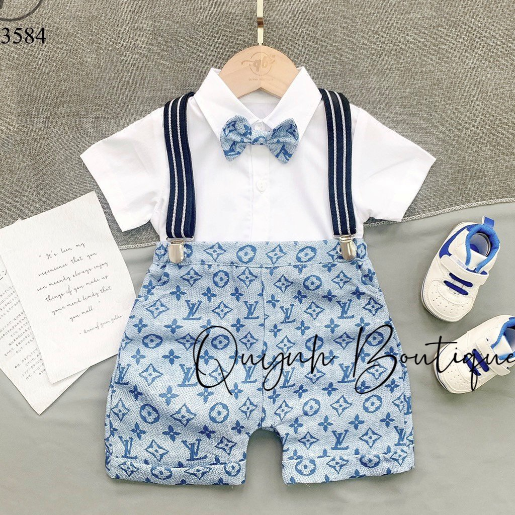 Set Yếm Công Tử LV,GUCI Kèm Áo Trắng Cho Bé-Quỳnh Boutique