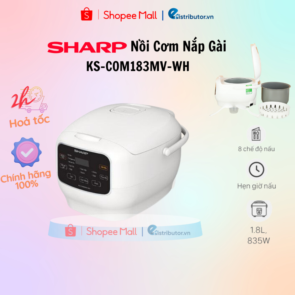 Nồi Cơm Điện Tử Đa Năng Sharp KS-COM183MV-WH 1.8L - Hàng chính hãng